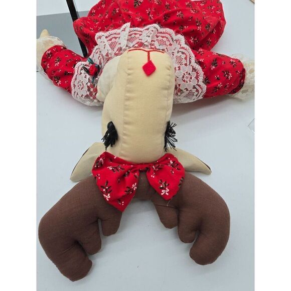 Handmade Reindeer Doll In Red Dress With Lace & Bow - Picture 6 of 9